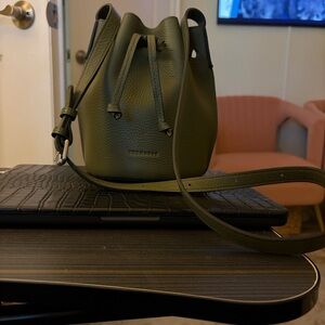 Olive Green Leather Bucket Bag